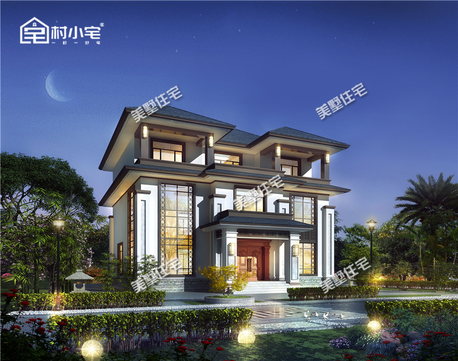 主体造价84-88万内嵌式顶层双露台新中式别墅