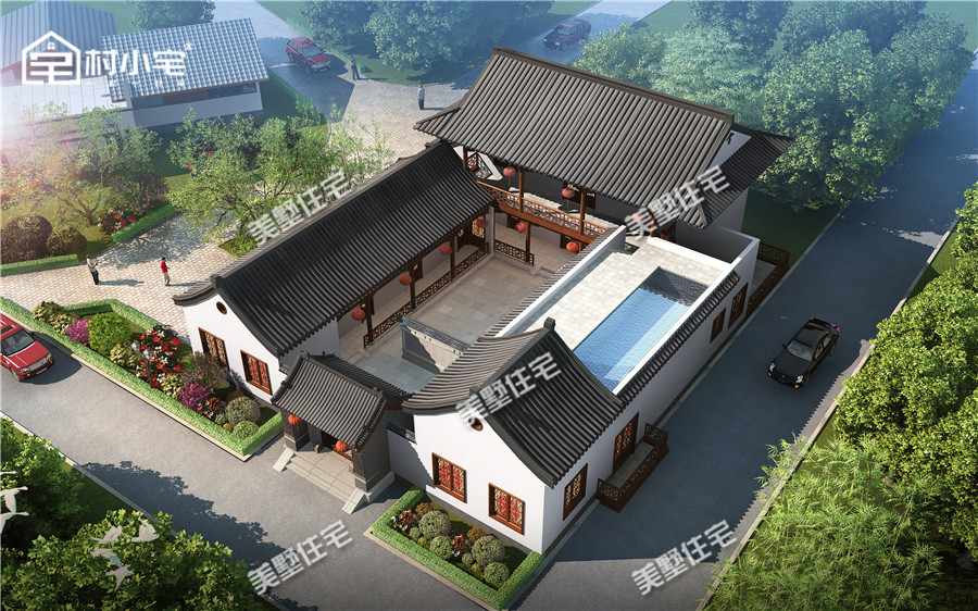 主体造价80-88万顶层泳池中式四合院